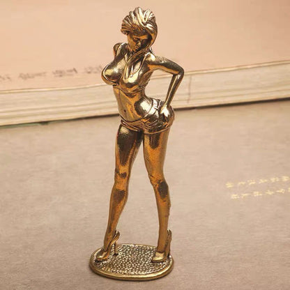 Solid Brass Female Figure Ornament Fashion Model Sculpture Desktop Copper Craft
