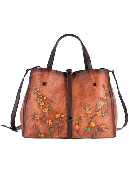 Fashionista Beautiful Flowers Expandable Leather Shoulder Tote Bag