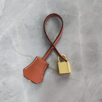 Real Cowhide Leather Clochette Bag Charm Gold/ Silver Padlock & Key for Handbags