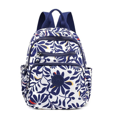 Small Backpack Flower Printing Shoulder Bag Waterproof Nylon Rucksack 20L Zipper