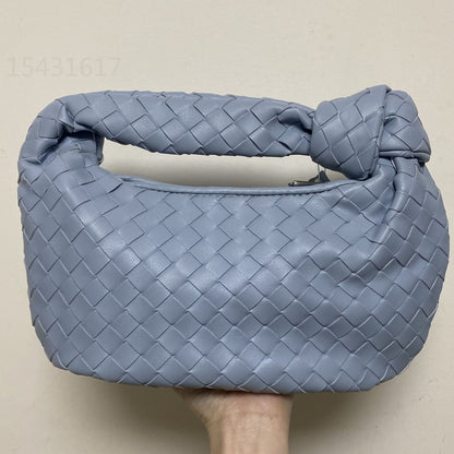 Leather Handbag Mini Shoulder Bag Purse Style Silver Weave Soft Underarm Bags