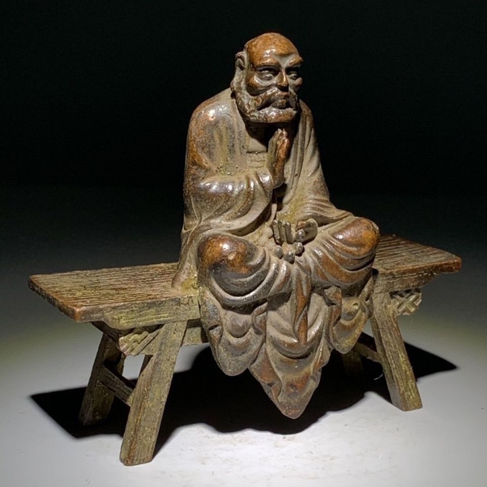 Exquisite Chinese Pure Red Copper Buddhist Bench Buddha Statue Decoration
