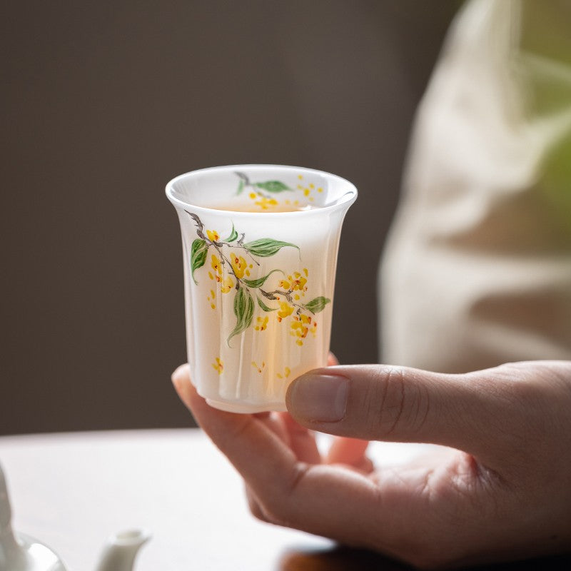 Hand Drawn Jade Porcelain Single Cup Tea Tasting Cup Household White Porcelain