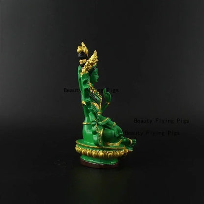 13.5cm Resin Handpainted Feng Shui Green Tara Bodhisattva Buddha Statue Ornament