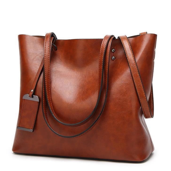 Leather Bucket Bag Simple Double Strap Handbag Shoulder Bags Women Shopping
