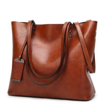 Leather Bucket Bag Simple Double Strap Handbag Shoulder Bags Women Shopping