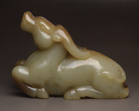 Chinese Antique Hetian Jade Carving Beast Statue Animal Figurine Collector Art