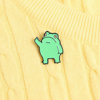 Funny Middle Finger Frog Enamel Pin Cartoon Hat Frog Brooch Lapel Pins Badges