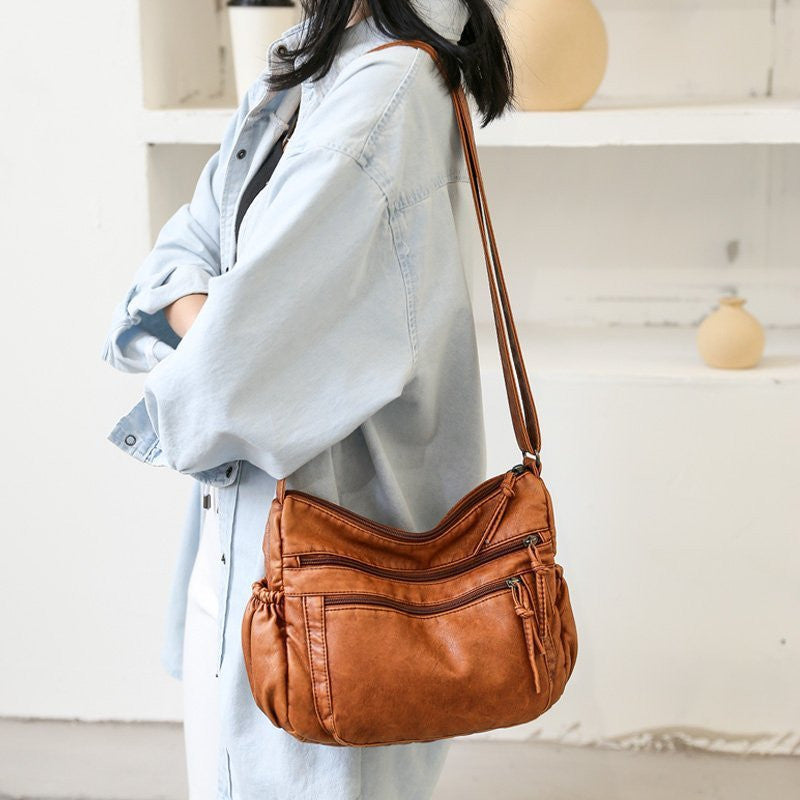 Women's Vintage Leather Purse Shoulder Bag Multiple Pockets Cross Body Handbag