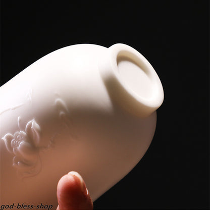 150ml Personal Cup of Tea Jade Porcelain Tea Cup Handmade Carved Flower Relief