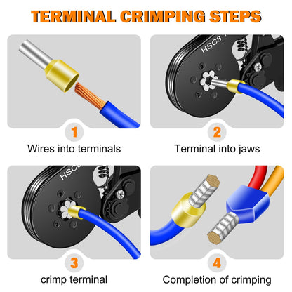 Wire Crimping Tool Kit with 750pcs Ferrules Terminals Hex Crimper for VE Tubular