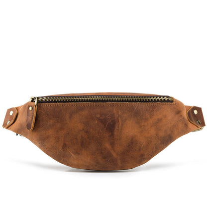 Motorcycle Outdoor Crazy Horse Leather Mens Waist Fanny Pack Crossbody Sling Bag