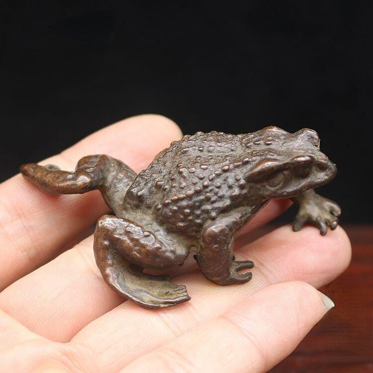 Bronze Antique Battered Brass Gold Toad Tea Pet Antique