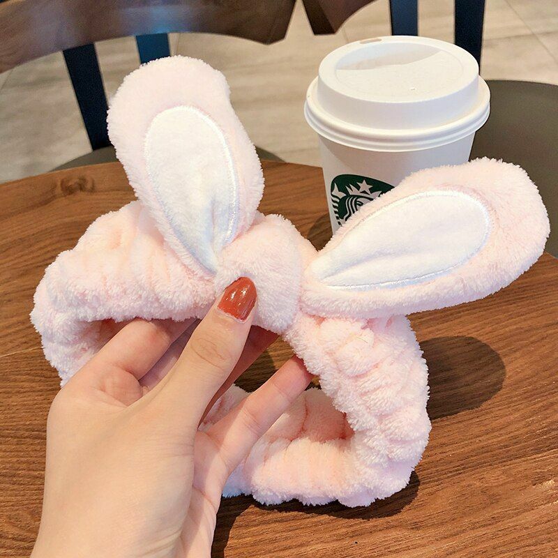 Hairbands Wash Face Women Soft Warm Coral Fleece Bow Animal Ear Hair Accessories