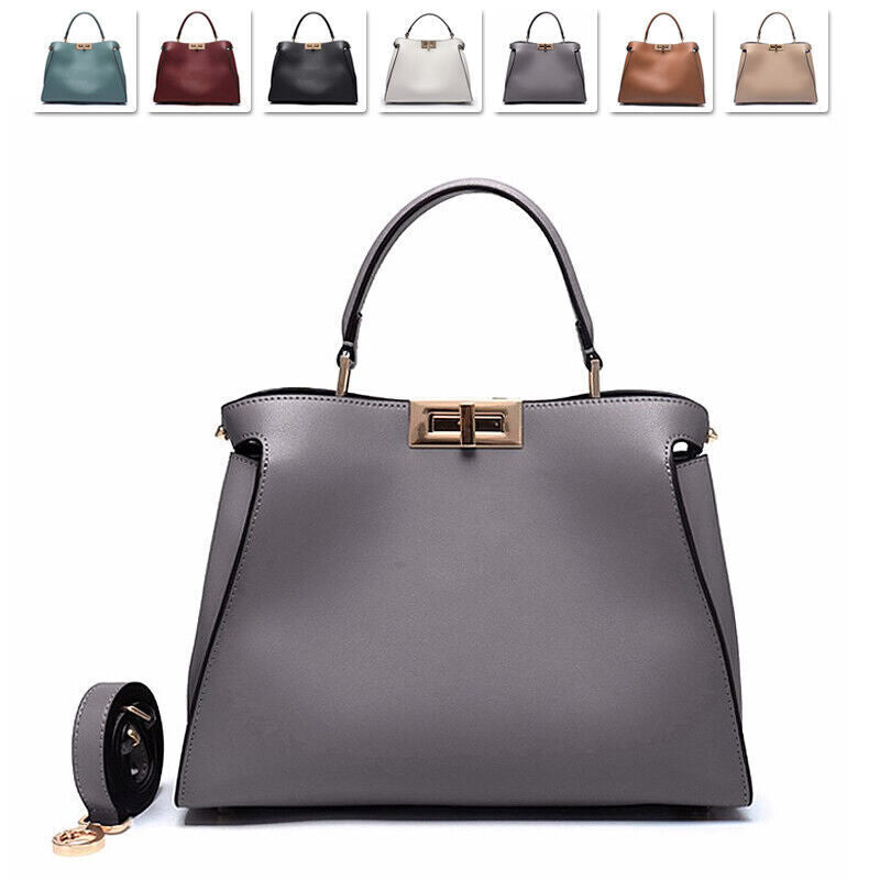 28/32cm Trapezoid Real Leather Tote Handbag Purse Fashion Shoulder Bag Briefcase