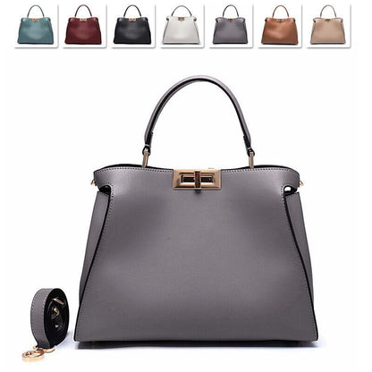 28/32cm Trapezoid Real Leather Tote Handbag Purse Fashion Shoulder Bag Briefcase