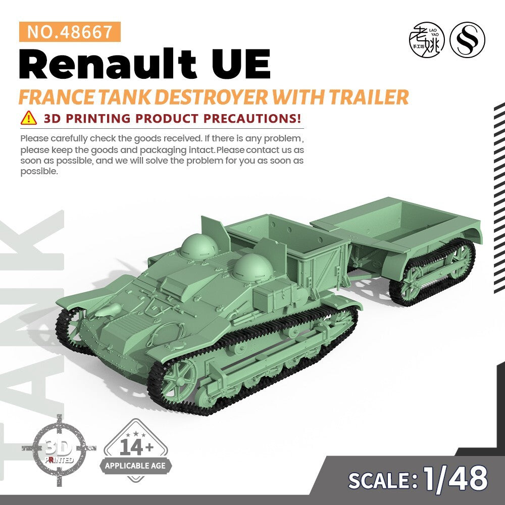SSMODEL 1/48 Military Model Kit France Renault UE Tank Destroyer With Trailer