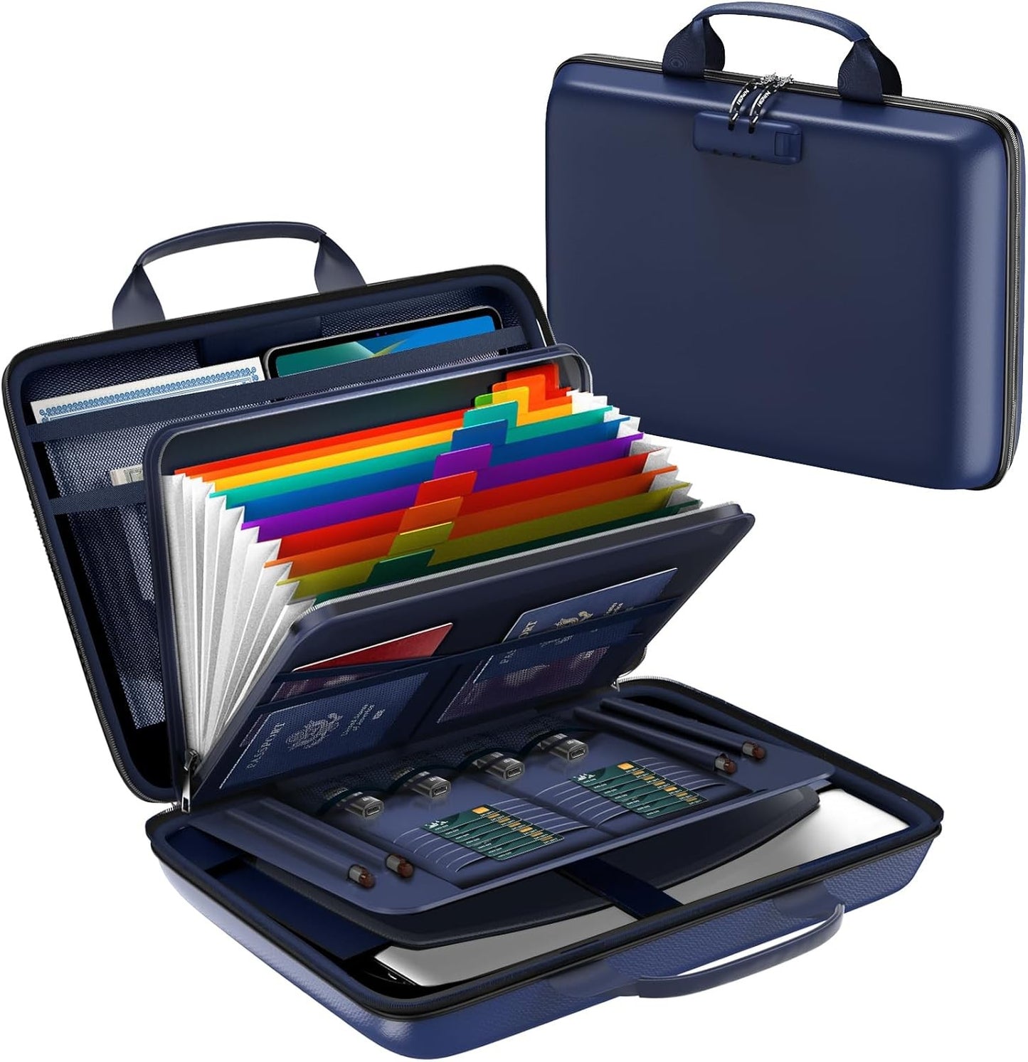 Fireproof Document Box Hard Case Fireproof File Organizer with Lock 13 Pocket