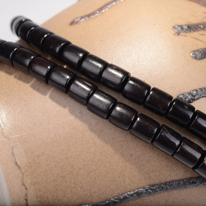 Natural 108 Bead EBONY Barrel Beaded Buddha Multilayer Bracelet Black Charm