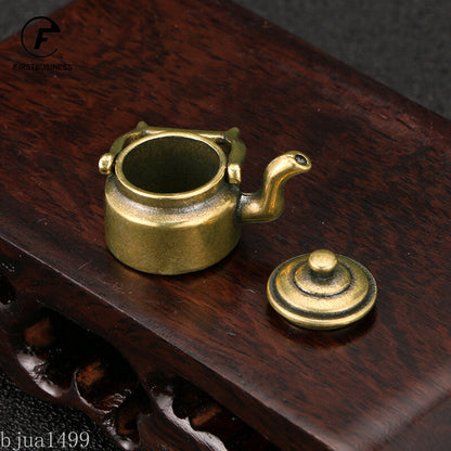 Antique Copper Mini Fingertip Kettle Teapot Pocket Incense Burner Retro Brass