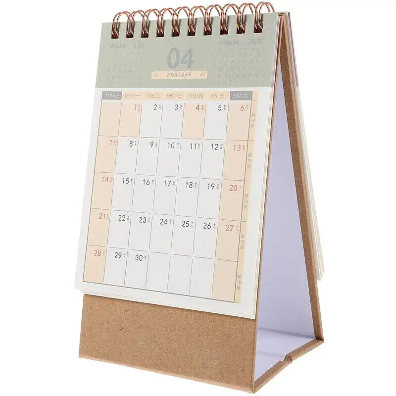 Desk Calendar 2024 Paper Print Stand Up Flip Ornament Table Decor 15.8x9.3x7.3cm