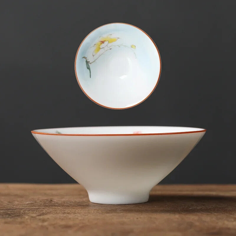 1Pc Chinese Ceramic Teacup Hand Painted Flowers and Birds Cup Porcelain Tea Set