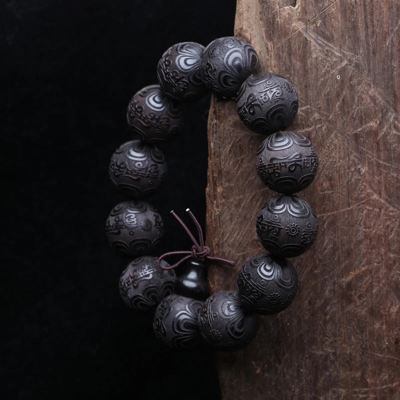 Buddhist Beaded Bracelet Ebony Feng Shui Zen Amulet 20 MM Beaded Bracelet