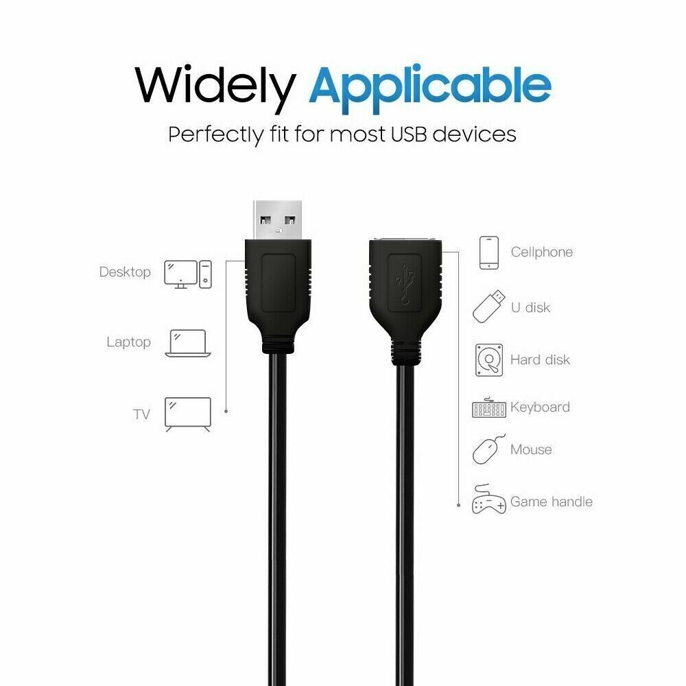 High-Speed USB-USB Extension Cable USB 2.0 Adapter Extender Cord Male/Female LOT