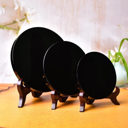 Natural Black Obsidian Scrying Mirror Heal Crystals Stone Round Plate With