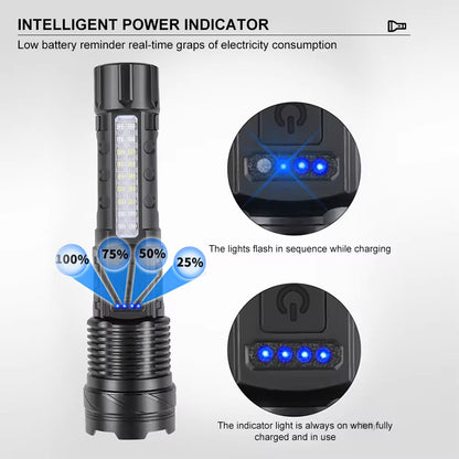 12000000LM Super Bright Telescopic Zoom Flashlight Rechargeable 3Color Light