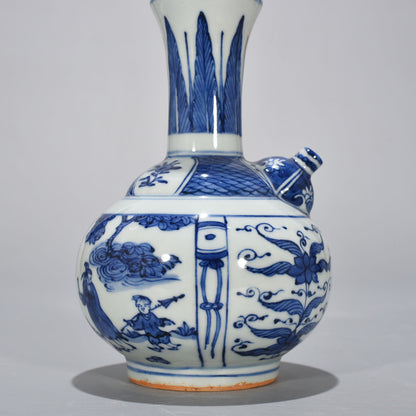 8.3" China Antique ming dynasty Porcelain wanli mark Blue white character Teapot