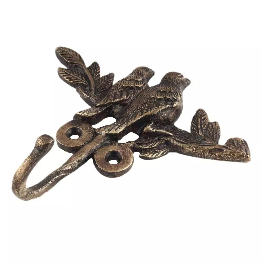 Antique Look Brass 2 Birds on a Tree Single Wall Hook Coat Clothes Hat Hanger
