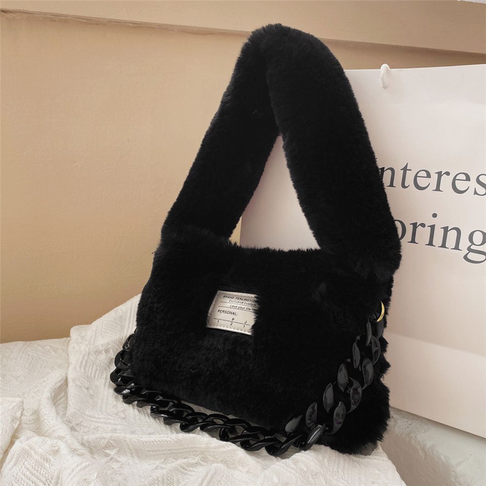 Faux Fur Plush Shoulder Bags Winter Furry Soft Tote Handbags Pink Purple Purse