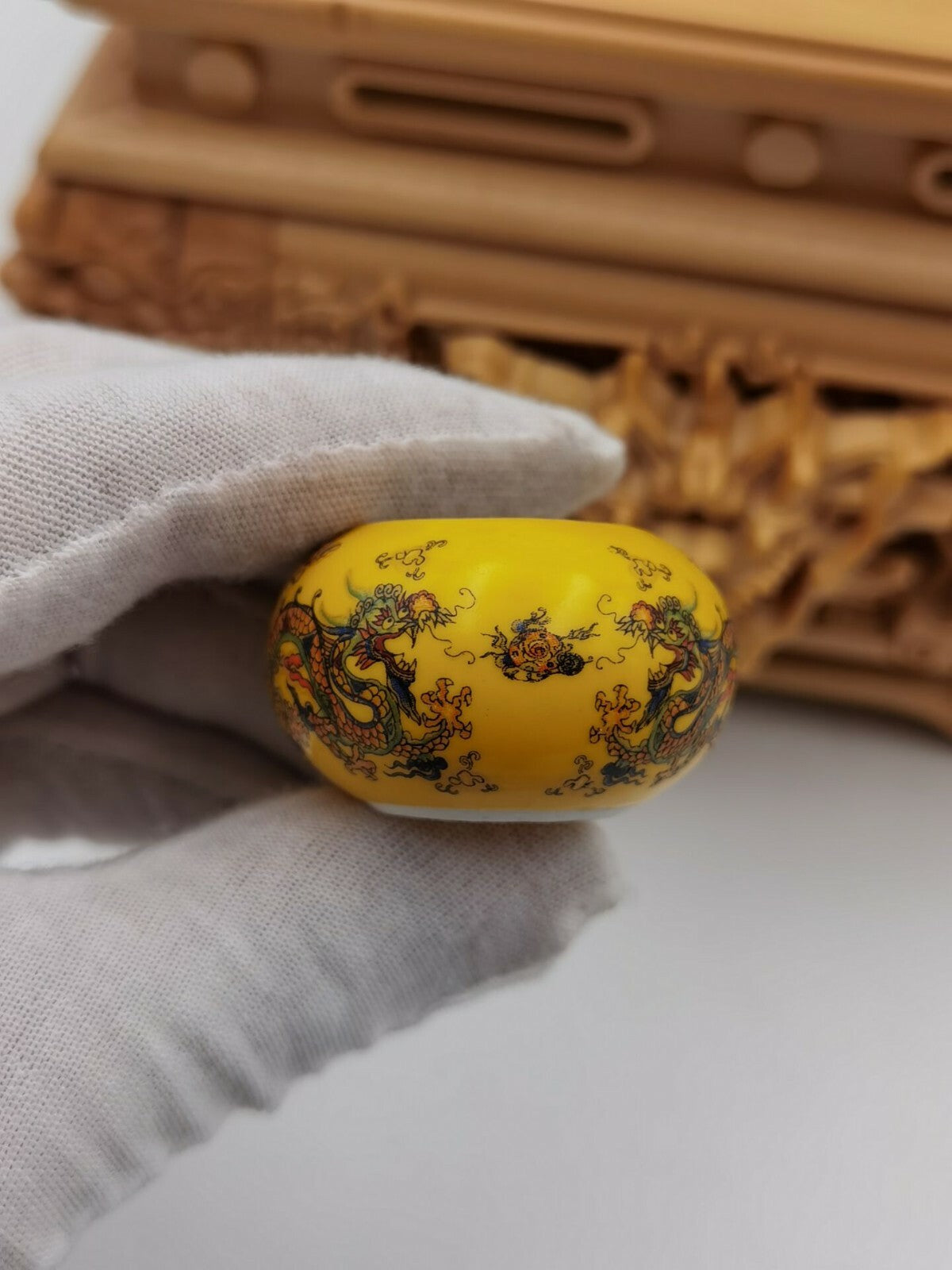 1set 5pcs Asian Bamboo Bird Cage Dragon Yellow Ceramics Cups