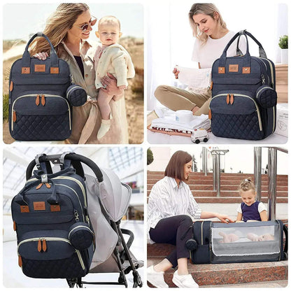 3-in-1 Baby Travel Diaper Bag with Foldable Bed