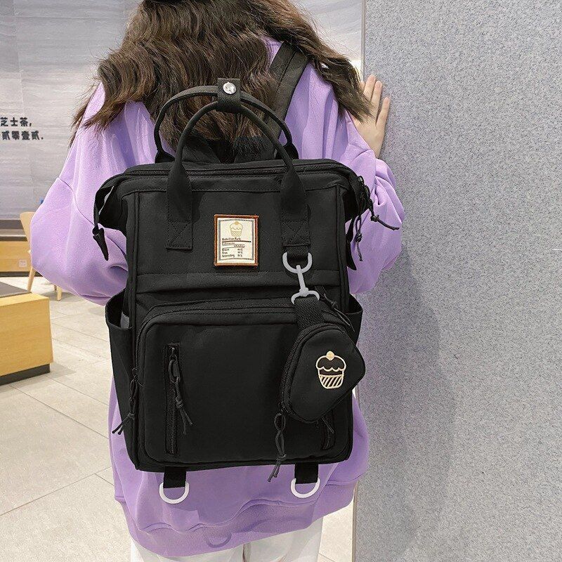 Backpack Nylon Daypack Large Travel Bag Student School Bag 25*16*39CM Blue Beige