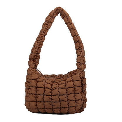 Vegan Crossbody Bags Quilted Pleated Shoulder Tote Bag Versatile Large Handbag