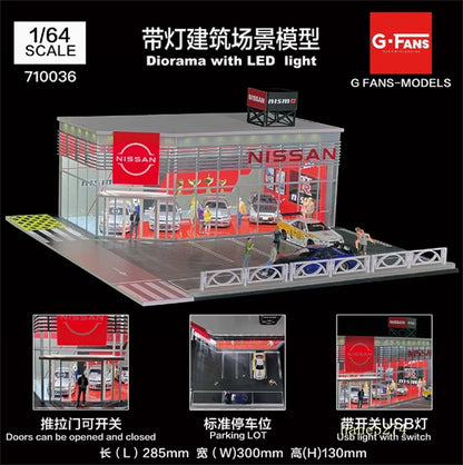 1: 64 Shell Gas Station Architectural Scene Model Parking Lot with LED Light