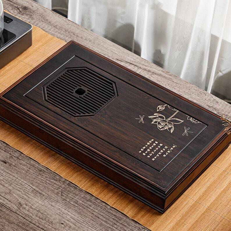 Solid Wood Lotus Tea Tray Water Storage Style|Tea Accessories