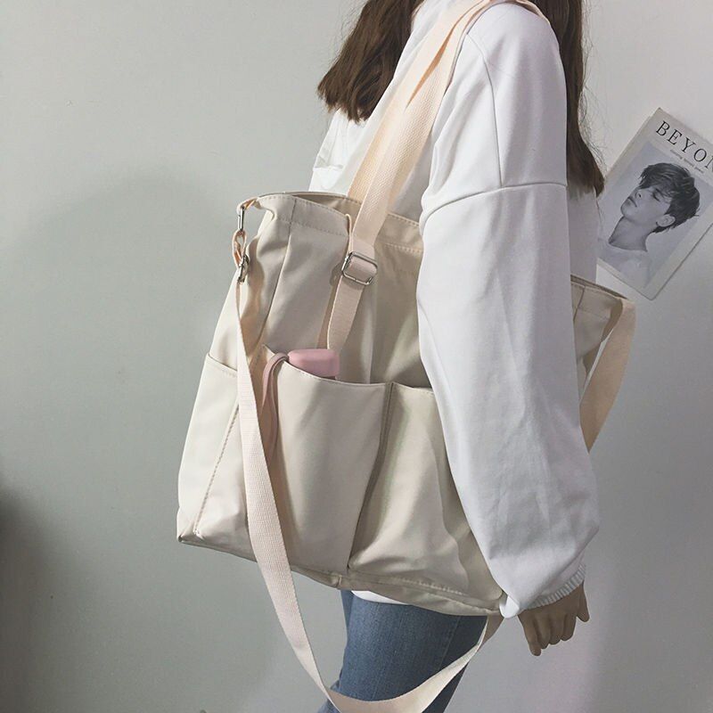 Waterproof Large Capacity Canvas Girl Shoulder Hand Bucket Bag Basket Crossbody