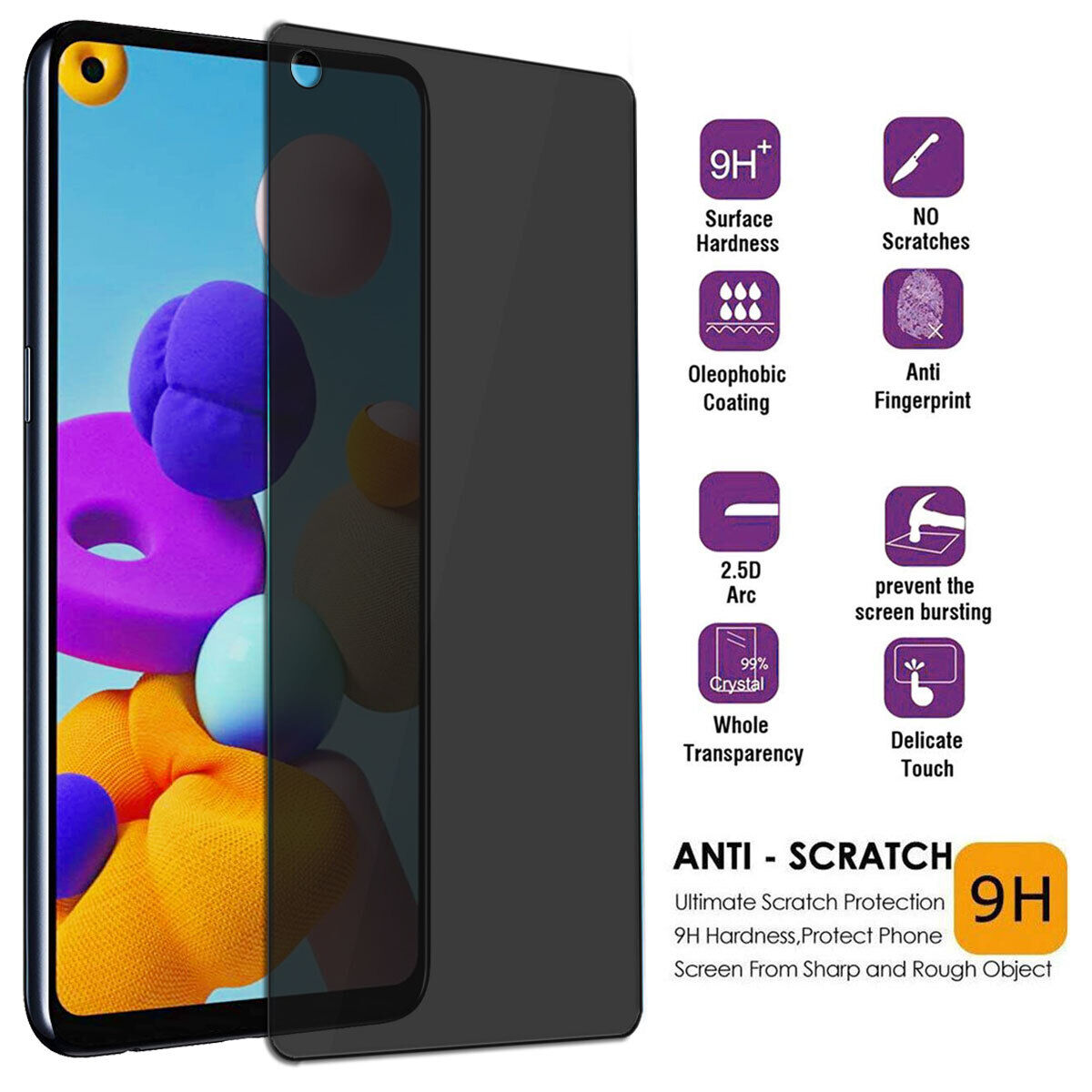 For Samsung Galaxy A21 A21s Privacy Tempered Glass Anti-Spy Screen Protector