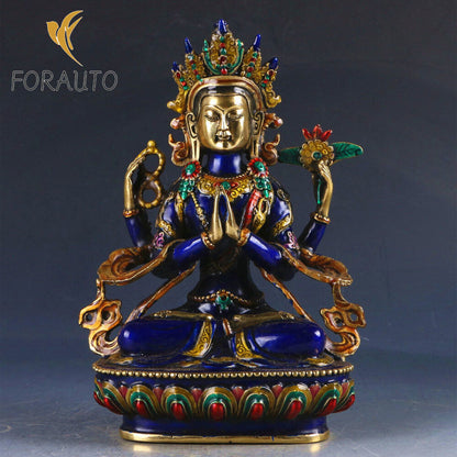 Cloisonne Four Arms Avalokitesvara Tibetan Buddhist Buddha Statue -