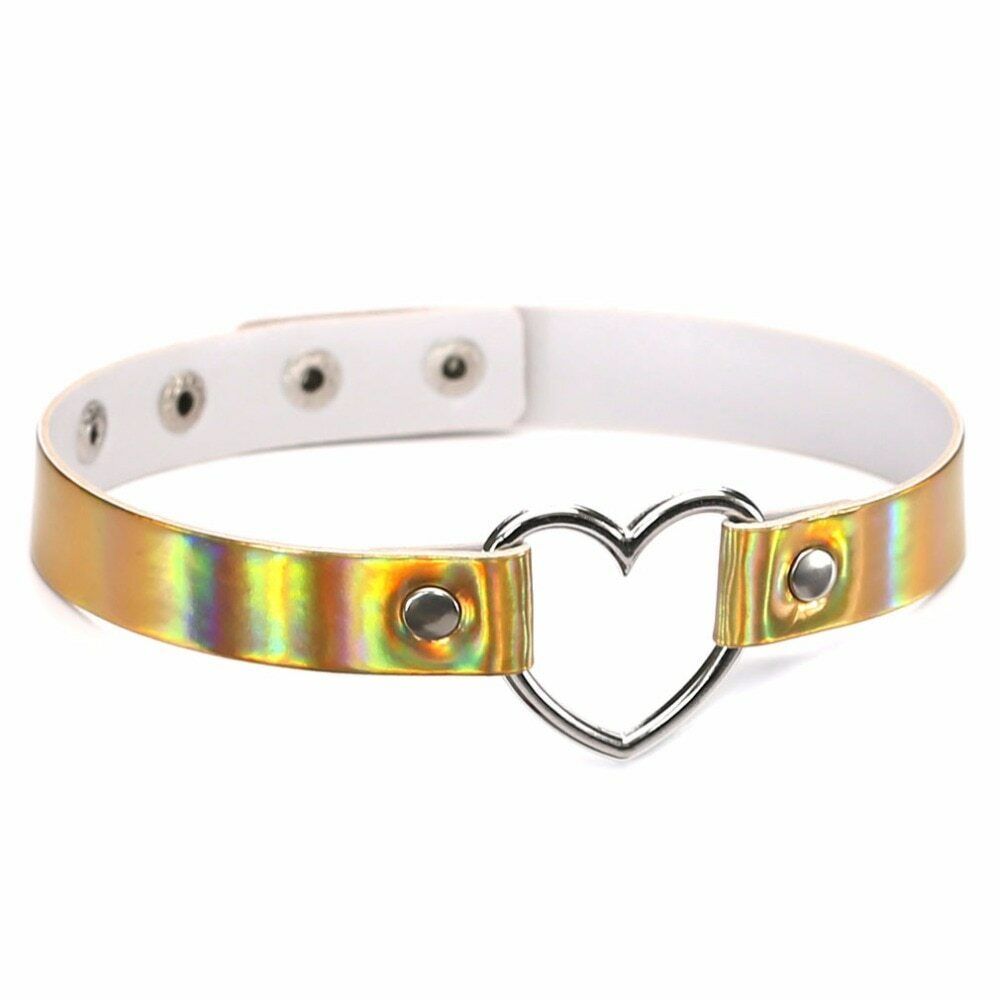 Leather Heart Choker Collar Punk Goth Adjustable Rivet Necklace Love O-Ring New