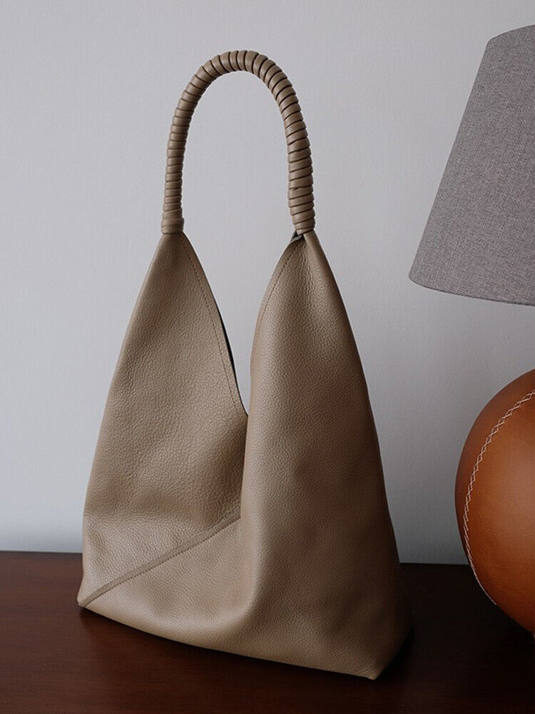 Genuine Cohide Leather Raw Edge Slouchy Tote Handbag Shoulder Bag Purse Fashion