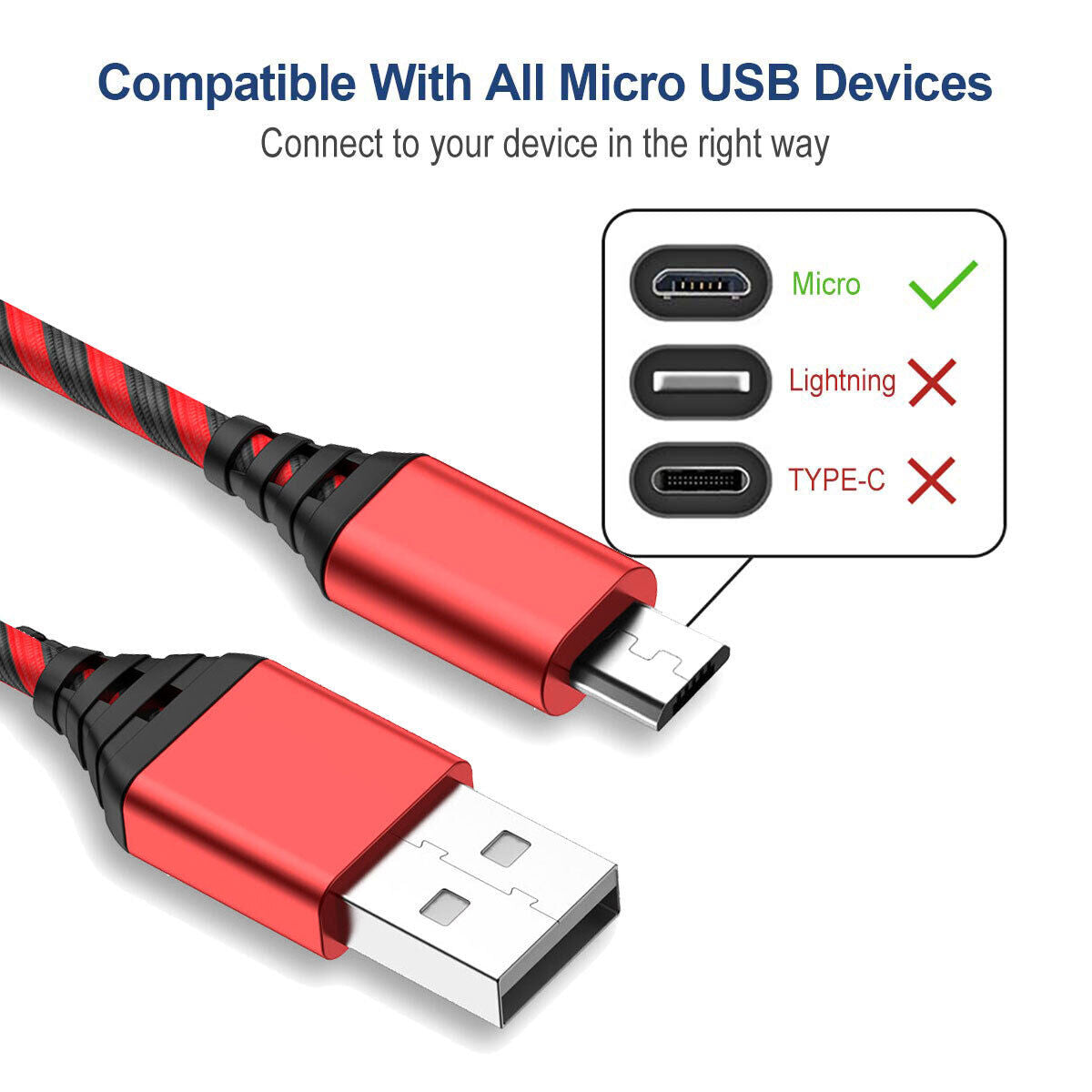 2x Micro USB Charging Cable 3/6/10ft Data Charge Cord For Moto G5 G6 Play G8