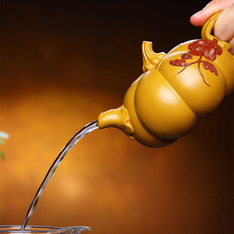 Pumpkin Shape Master Tea Pot Marked Handmade Pot Classical 14 Infuser Holes New