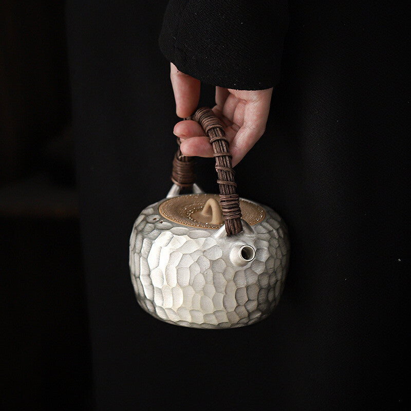 Solid Silver Pottery Tea Pot Ball Shaped Infuser Holes Health Care Pot Handmade