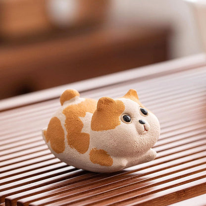 Purple Sands Orange Cat tea pet Ornament 6.5cm 2.2in Kung Fu tea set Decoration