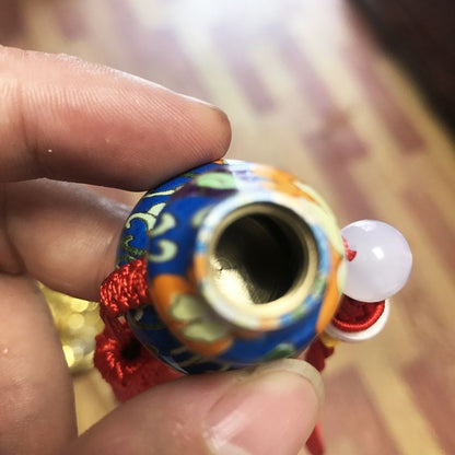 Cloisonne Brass Gourd Pendant 6.5x3cm Feng Shui Lucky Car Hanging Ornament