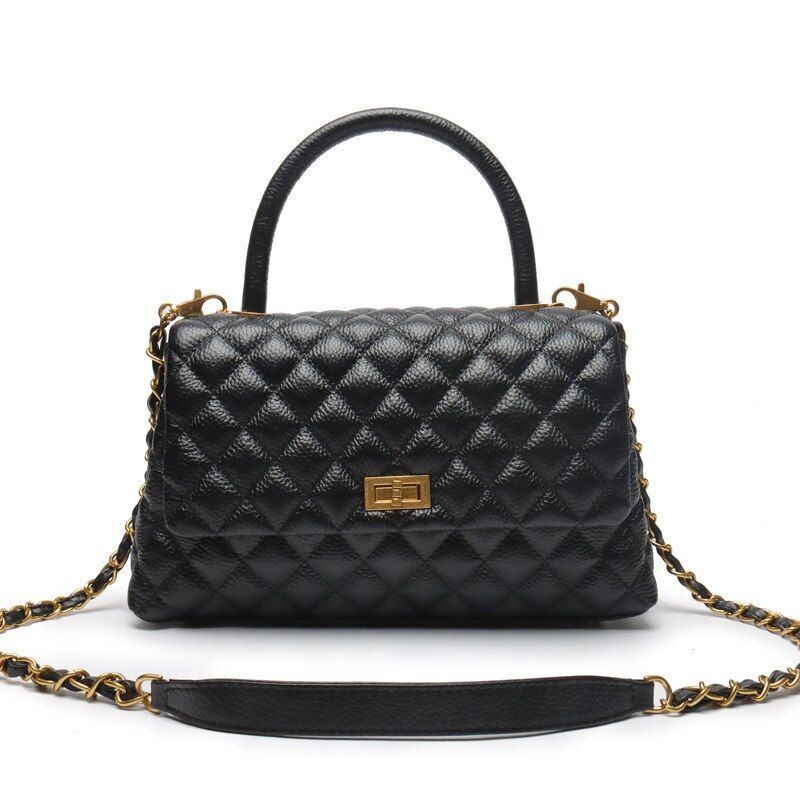 Cowhide Pebbled Bag Fashion Embroidery Thread Versatile Leather Chain Crossbody